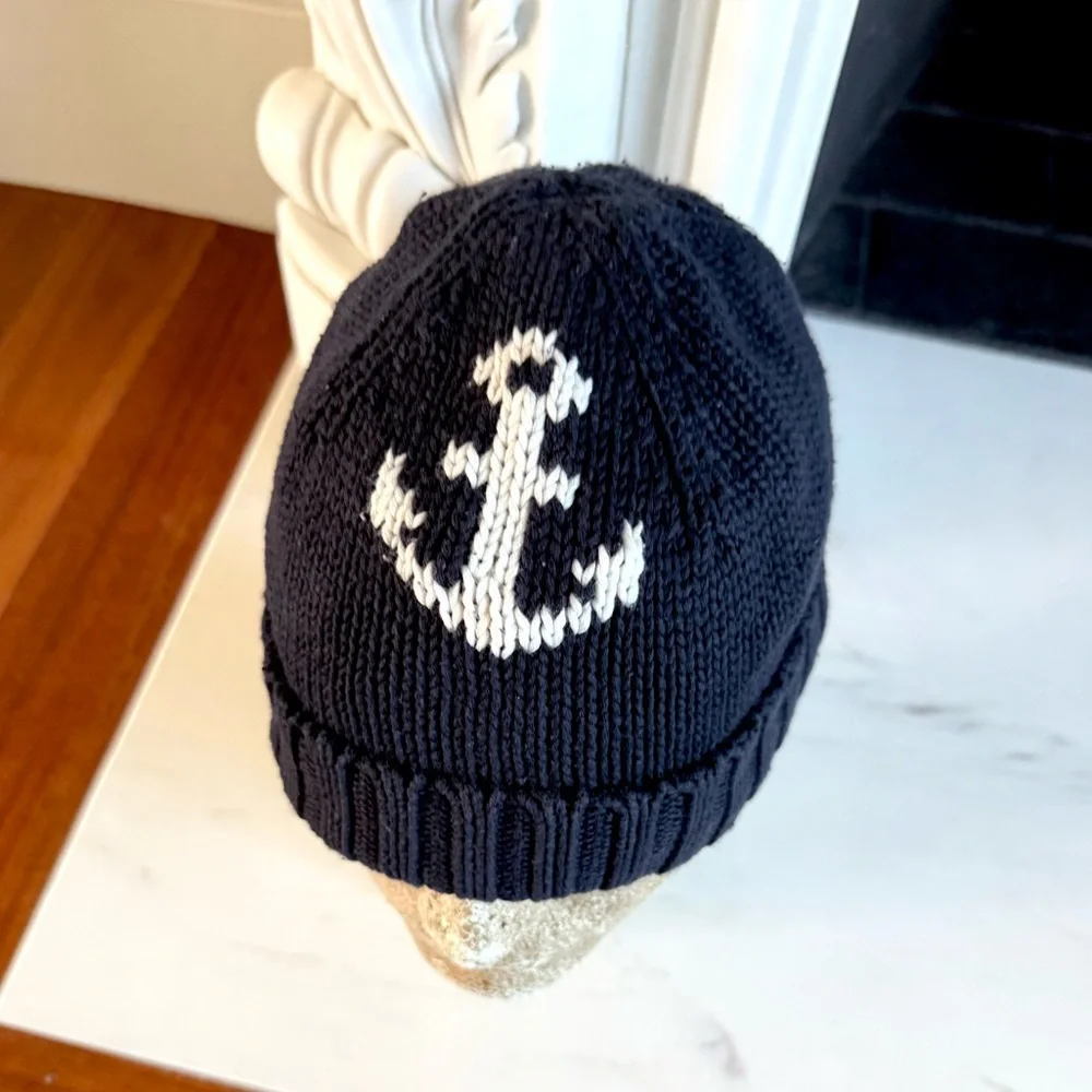 BABY GAP Toddlers Boys HAT Navy Blue Anchor Knit Beanie Size XS/S 12-24 months